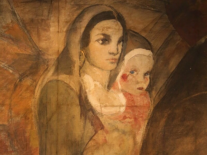 1882-Lorenzo Viani - Lavoratori del porto e partenza del marinaio, 1933-36 - donna con bambino